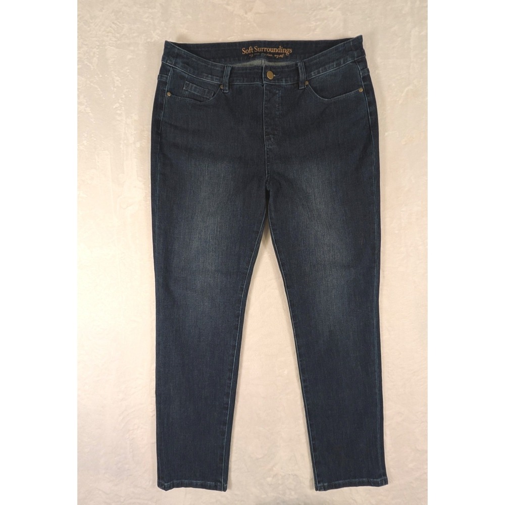 Soft Surroundings Dark Wash Straight Leg Jeans Womens Medium Blue Denim Stretch